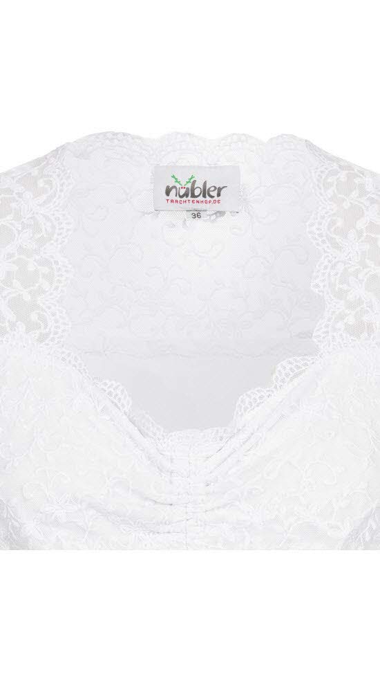 Nübler Dirndlbluse Damen - Kurzarm Trachtenbluse Lisa mit V-Ausschnitt und Spitzenbesatz, perfekte Ergänzung für Dirndl im modernen bayrischen Stil, ideal fürs Oktoberfest