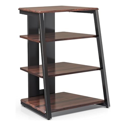 HONGKEFIT 4-Tier Media Rack Corner Shelf for Record Player Wooden Stereo Cabinet Audio Rack, CD Rack with Height Adjustable Wooden Shelf for/TV/Xbox One/ps4 (Color : A-4)