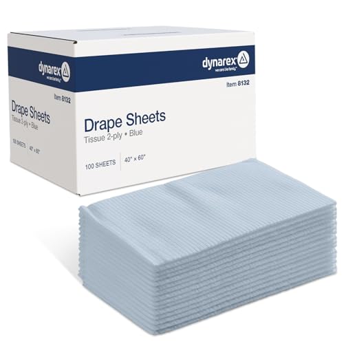 Image of Dynarex Disposable Drape Sheets - 40 inch x 60 inch (Case of 100), Blue, 2-Ply Tissue Paper for Patient Privacy, Exams, and Procedures