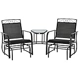Outsunny Outdoor Glider Chairs with Coffee Table, Patio 2-Seat Rocking Chair Swing with Breathable Sling for Backyard, Garden and Porch, Black