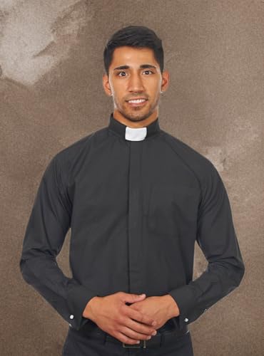 Men's Long Sleeves Tab Collar Clergy Shirt Black2