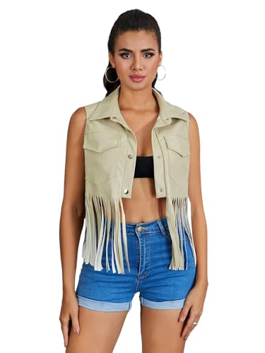 Blazer feminino com bainha e botão frontal, sem mangas, gola curta e bolso, Damasco, P