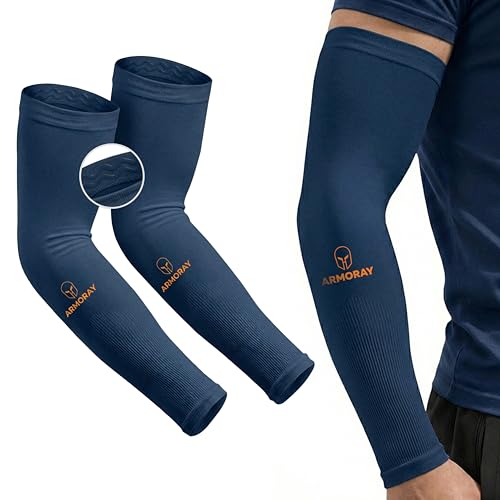 Image of ARMORAY Arm Sleeves for Men or Women - Compression Warmers to Cover Tattoo - for Basketball Golf Running Football Cycling or Sun Protection