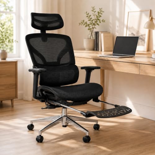 Ergonomic Mesh Office Chair, 350 LBS Home Office Desk Chair with Lumbar Support, Swivel Rolling Computer Chair with Thickened Cushion, Breathable Mesh Desk Chair Ergonomic (Black)