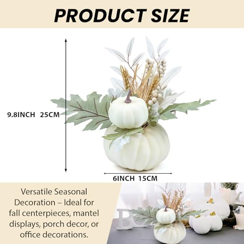 Image of Fall Centerpieces for Tables, Fake Pumpkin Decor for Thanksgiving Table Decorations, Artificial White Pumpkins for Decorating Fall Table Centerpieces for Home Decor Harvest Tabletop Kitchen Party