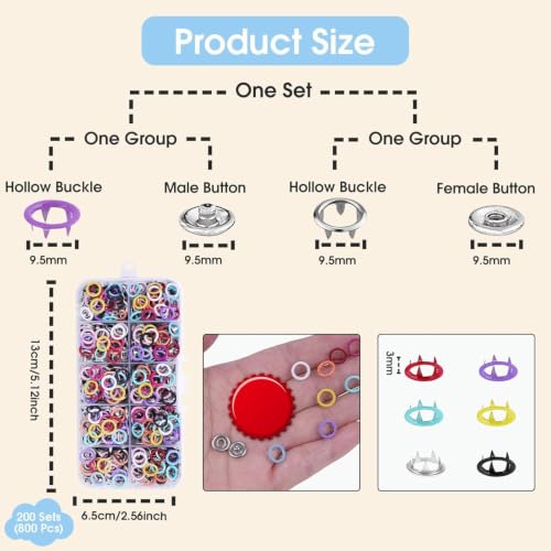 Image of Press Stud Button Kit with Pliers, 100 Sets Metal Snap Fasteners in Storage Box for Clothing Repair, Leather Work, Bags and DIY Crafts (Multicolor)