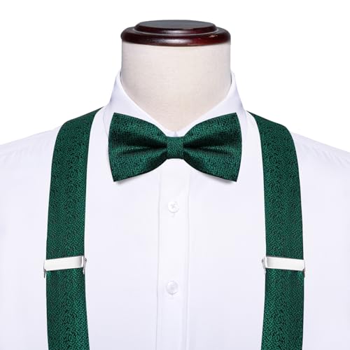 Image of Dubulle Suspender and Bow Tie for Men Paisley Solid Mens Suit Braces Pretied Bowtie and Handkerchief Cufflinks Formal Wedding