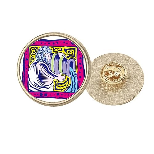 Broche ronde en métal doré Verseau chic accessoire astrologique éclatant