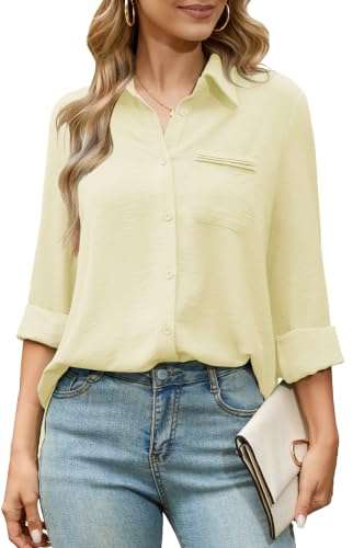 Image of Odosalii Ladies Blouses Long Sleeve Shirt Yellow Tops Going Out Outfits