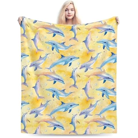 Generic Dolphins Bubbles Yellow Flannel Throw Blanket Cover