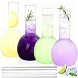 Acshio 4 Pack Creative Cocktail Glasses, 15 Oz Tube Shaped Martini Glass with Straws, Unique Clear Fancy Drinking Wine Glasses for Mixed Drinks, Champagne, Bar, Party Halloween