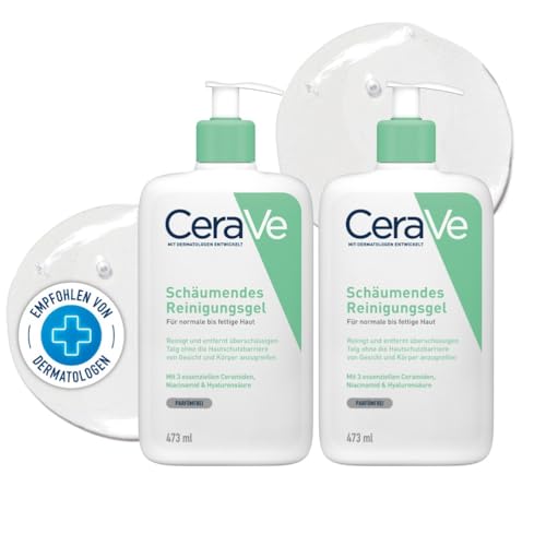 CeraVe Schäumendes Reinigungsgel für Gesicht und Körper, Erfrischende Tiefenreinigung für normale bis fettige Haut, Mit Hyaluron und 3 essenziellen Ceramiden, 2 x 473 ml