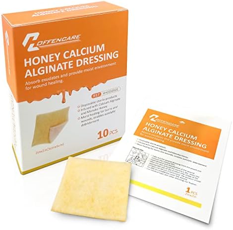 Honey Calcium Alginate Wound Dressing, Honey Would Dressing with Calcium 2″x 2″ (10 Pack) Hospital Grade Honey Patches for Faster Wound Care, Minor Burns Cuts – Latex Free