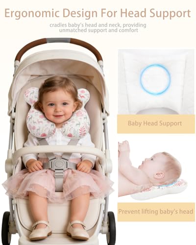 Image of KAKIBLIN Baby Travel Pillow, Baby Neck Pillow for Car Seat, U-Shaped Head and Neck Support for Stroller Pushchair, Soft Cooling Breathable Infant Head Pillow for Newborn Toddler