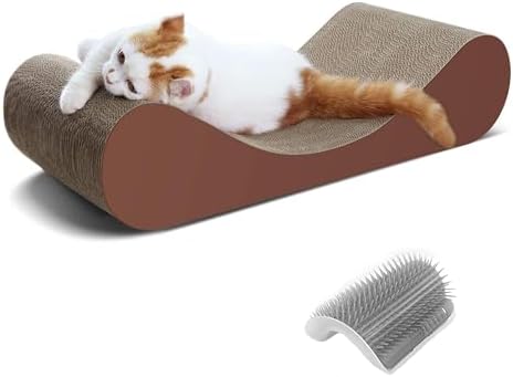 FluffyDream Bone Cat Scratcher Cardboard Lounge Bed, Cat Scratching Post, Durable Board Pads Prevents Furniture Damage and Groomer Brush