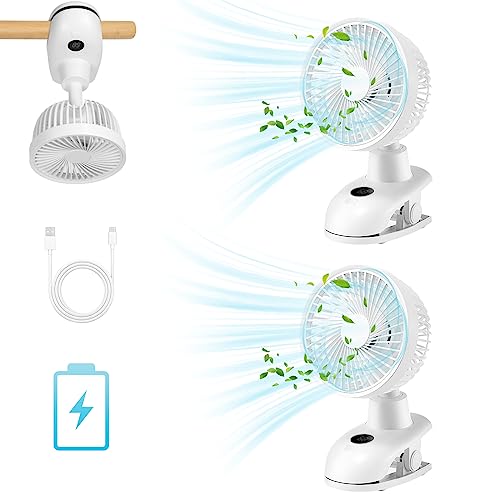 Mursche Ventilator Leise Tischventilator USB: 4 Geschwindigkeiten & 90° Drehung Lüfter Oszillierend 5000mAh Akku Zelt Fan 40dB Weiß Tischlüfter für Schlafzimmer Camping Kinderwagen 2ER