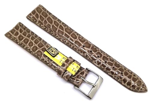 Bracelet montre 17 mm crocodile véritable marron taupe Fluco pour montre de luxe
