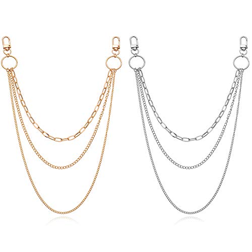 2 Pieces Belt Chains Jeans Chains for Men Women, Stainless Steel Wallet Chain Hip Hop Pants Chain Pocket Chain for Wallet, Jeans Pants, Belt, Handbag