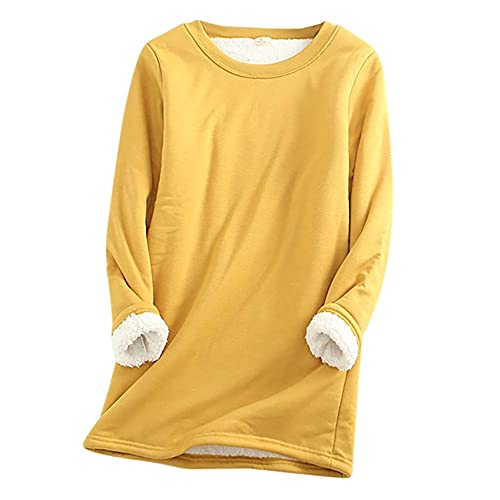 OutTop Women Tunic Tops for Leggings Winter Warm Sherpa Fleece Lined Loungewear Undershirt Long Johns Thermal Underwear (Yellow, XXL)