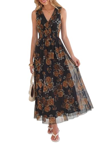 Image of ANRABESS Women's Floral Tulle Wedding Guest Maxi Dress | V Neck Sleeveless,A-Line Elastic Waist,Casual Flowy Formal Boho,Bridal Shower Garden Party Beach Vacation,Summer Fall