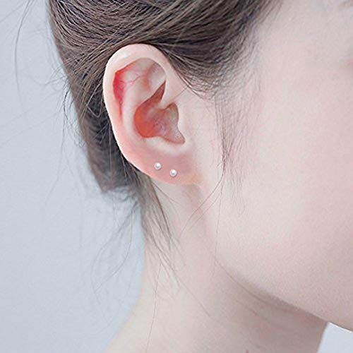 EPIRORA Sterling Silver Stud Earrings for Women- 3 Pairs of 2mm Tiny Ball Stud Earrings Round CZ Cubic Zirconia Earrings Pearl Earrings Set Cartilage Small Tragus Earrings Nose Lip Rings3