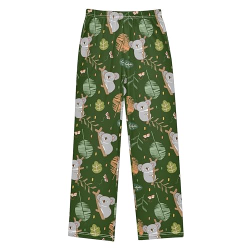 Lovely Koala Leaves Print Boys Long Pants Soft Trousers Elastic Waist Kids Lounge Bottoms with Pockets S-XL