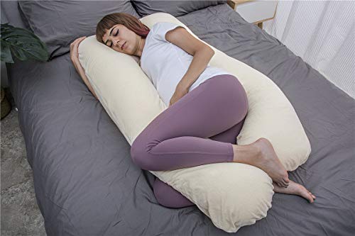 MOON PINE Pregnancy Pillow, U Shaped Full Body Pillow for Maternity Support, Sleeping Pillow with Velour Cover for Pregnant Women (Yellow)
