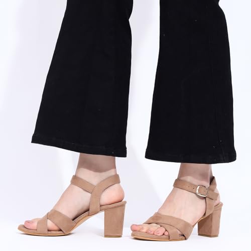 Image of TRASE Block Heels Sandals For Women, Dusky Stylish & Comfortable Footwear