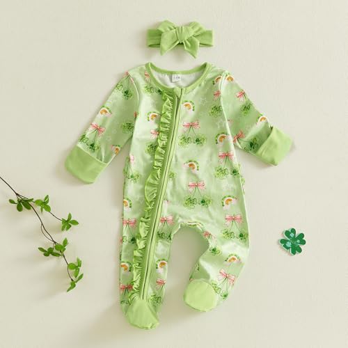 Image of Kuriozud Newborn Infant Unisex Baby Boy Girl Button Solid Romper Bodysuit One Piece Jumpsuit Outfits Clothes | Newborn Baby Girl Sleeper for Daily, Brithday, Halloween, Christmas, New Years, Valentines, St. Patrick's Day, Easter 0-9M