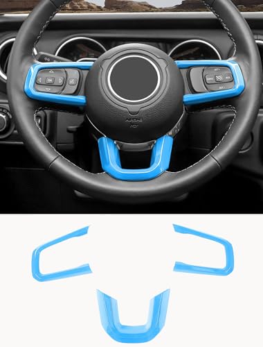 Savadicar Sky Blue Interior Accessories - Steering Wheel Trim for 2018-Present Jeep Wrangler JL JLU 4XE & Gladiator JT - Solid Color Interior Decor Upgrade Option, 3-Piece
