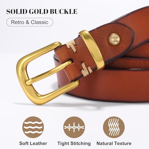 WHIPPY Womens Full Grain Leather Belts for Jeans Fashion Ladies Belt with Vintage Solid Gold Buckle for Pants Dresses2