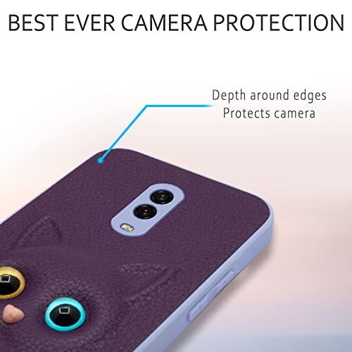 Image of Pikkme Oneplus 6T Back Cover for Girls | Cute Cat Leather Finish | Soft TPU | Case for Oneplus 6T (Purple)