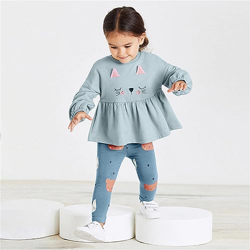 Image of Little Girls Unicorn Outfits 2 Piece Kids Ruffle Sleeve Sweatshirt + Leggings Fall Leopard Clothing Sets 2-10 Years