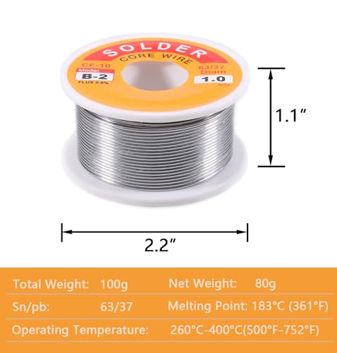 Image of 63 /37 Tin-Lead Rosin Core Solder Wire for Electrical Soldering, Flux Content 2%, 1mm, 100g(Net 80g)