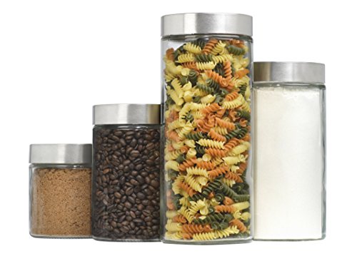Anchor Hocking 4-Piece Callista Glass Canister Set with Stainless Steel Lids, Clear -