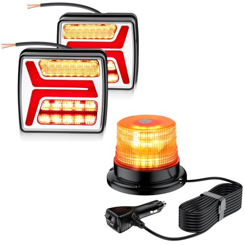 Pilotos traseros LED 12V y luz advertencia giratoria 12/24V para camión y remolque