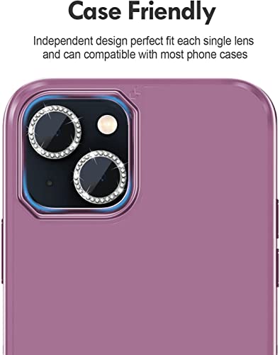 Image of Diamond Camera Lens Protector for iPhone 14 /14 Plus | Metal Ring Lens Guard | Scratch Resistant | HD Clear | Easy Install | Shock & Dust Protection Blue Diamond