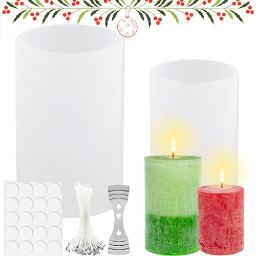 2 moldes de silicona para velas con 20 mechas + 1 soporte de metal + 1 adhesivo de núcleo de cera, moldes de silicona para velas perfumadas hechas a mano