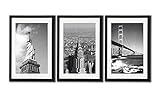 New York City NYC Skyline Skyscraper Canvas Print Wall Art Decor Framed Posters 3 Piece Black And White City Landmark Architecture Paintings Golden Gate Bridge Statue Of Liberty Building Picture