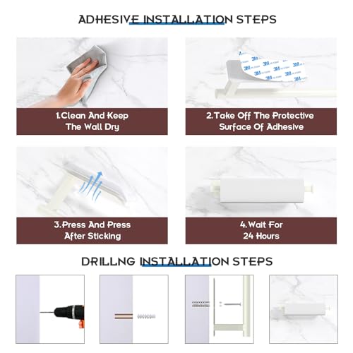 Image of ASTOFLI Paper Towel Holder Under Cabinet No Drilling, Self Adhesive Paper Towel Holder Wall Mount for Kitchen Rack, Under Counter Napin Holder No Drill, RV, 304 Stainless Steel, White
