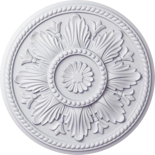 Image of Ekena Millwork CM18ED 18-Inch OD x 5 1 /2-Inch ID x 1 3 /4-Inch Edinburgh Ceiling Medallion, Primed