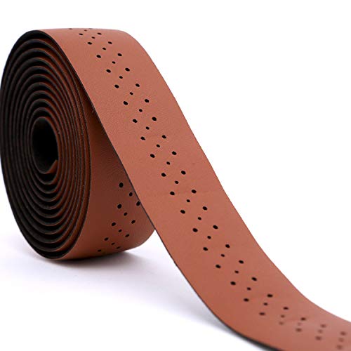 Vinqliq Retro PU Leather Road Bike Bicycle Handlebar Wraps Bar Tapes with Bar Plugs (Natural Brown(with Breath Holes))