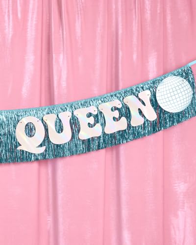 Image of xo, Fetti Dancing Queen Fringe Banner - Iridescent & Blue Fringe, 5 Ft. | Disco Bachelorette Decorations, 70s Backdrop, Groovy Birthday Party, Boogie Bach Backdrop