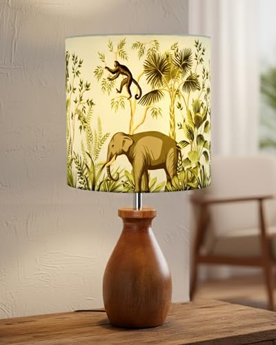 Homesake® Rustic Wooden Dovel Pot Table Lamp with Printed Fabric ...