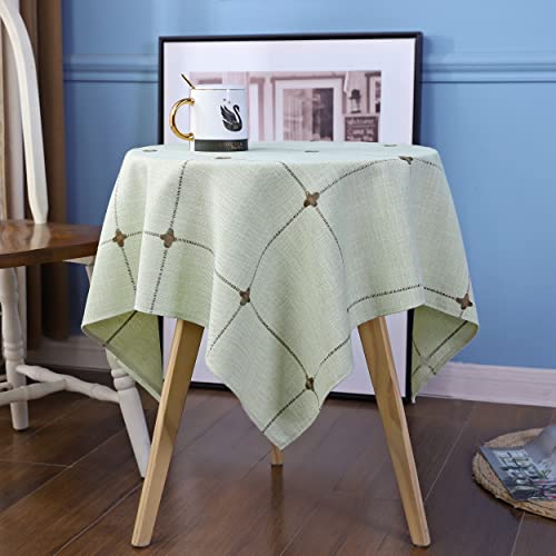 QsyyHome Lattice Small Square Tablecloth Rustic Embroidery Cotton Linen Fabric Green Checkered Table Cover Tablecloths for Kitchen Dining Party Tabletop Decoration 36 x 36 inches