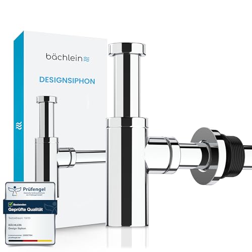 Bächlein Design Siphon Universal für Waschbecken & Waschtisch - Abflussgarnitur passgenau - Geruchsverschluss mit Reinigungsöffnung + Einbauanleitung - Designsiphon Ablaufgarnitur Röhrensiphon