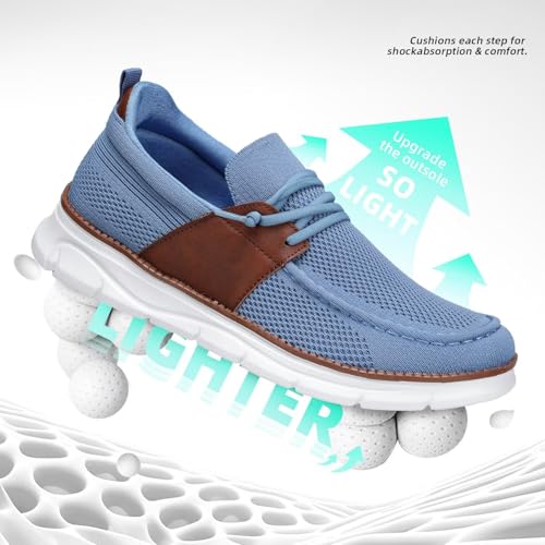 Image of Mens Casual Slip in Boat Shoes Fashion Lightweight Slip On Loafers Walking Beach Sneakers Work Mesh Oxfords Soft Sole
