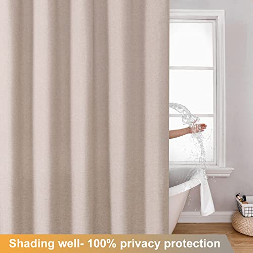 Krismile Linen Shower Curtains Mildew Resistant Waterproof Washable, Weighted Hem Bathroom Shower Curtain with 12 Plastic Hooks 180x180cm Khaki/Tan