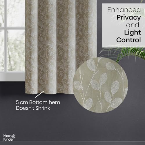 Image of haus & kinder Jacquard Window Curtains 5 Feet Long Pack of 2 Window Curtains, 5 Feet Curtains for Window (Lunar Leaf, Stone Floral Nature Design 130x152 CM)