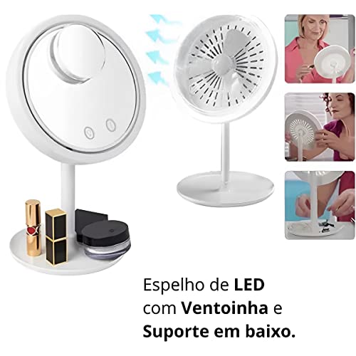 ESPELHO LED MAQUIAGEM MAKE VENTILADOR TOUCH BRANCO FT-26